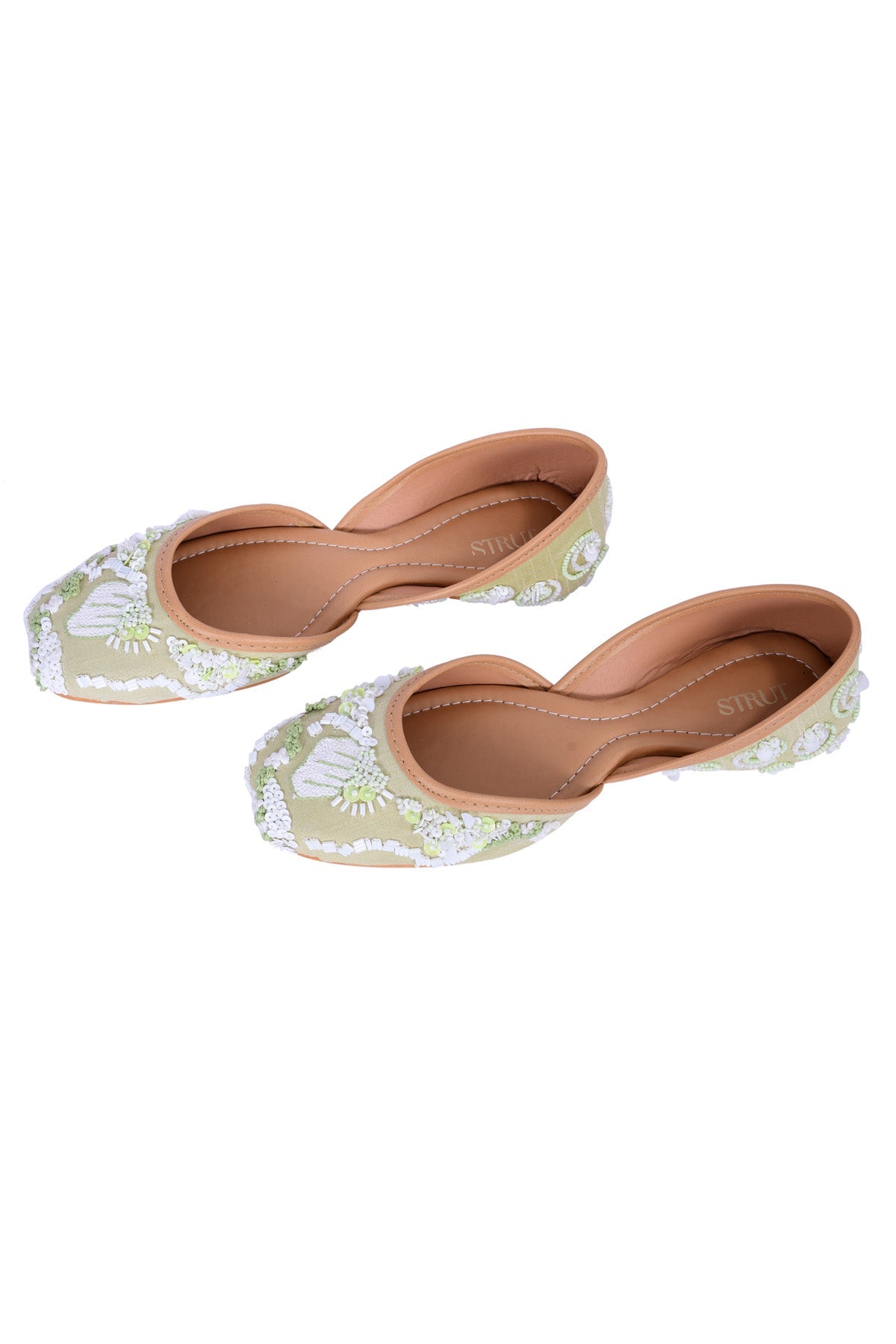 Strut Light Green Embroidered Jutti Accessories online at ScrollnShops